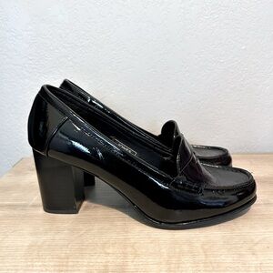 Chunky Black Patten Leather Heels